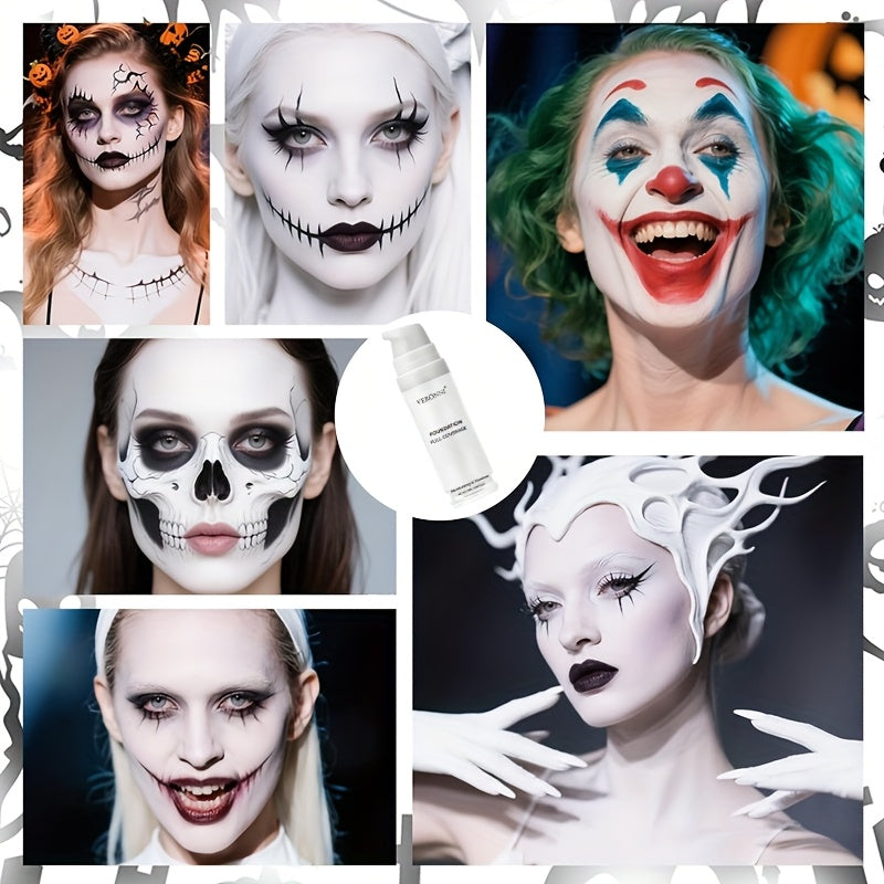 VERONNI Full Coverage Matte White Liquid Foundation - Extreme Coverage Heavy Duty Makeup, Waterproof & Long-Lasting Creamy Formula for Halloween, Goth, Zombie, Clown, - with Pump Dispenser for Professional & Everyday Use - Al