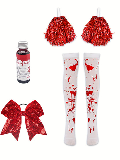 [Clothes without red pattern, with matching color DIY]Women's Zombie Cheerleader Halloween Costume, Adult Cheerleader Stockings, Adult Women's Cheerleader Dress, Zombie Costume, Halloween Scary Costume