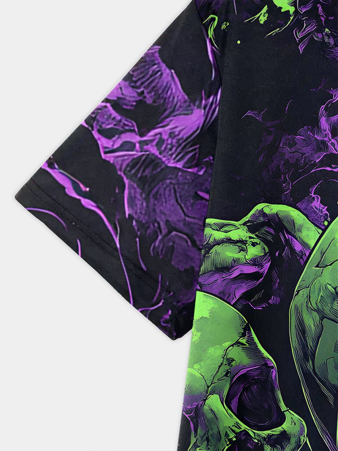 [Breathable Knit Fabric] Men's Plus Size 3D Skull Print T-Shirt - Breathable Knit Fabric, Black with Neon Green Skull Design, Regular Fit Casual Summer Outdoor & Casual Attire, PLUS Size