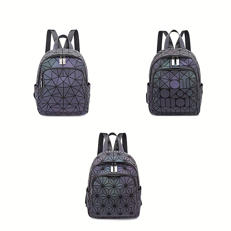 FOUPOOM Women's Geometric Iridescent Backpack - Color-Shifting Reflective PVC Bag with Adjustable Straps & Multiple Pockets, Casual Daypack for Teens,, Birthdays, Backpack for, Student Essentials, Trendy Design, Practical Poc