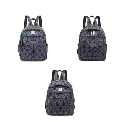 FOUPOOM Women's Geometric Iridescent Backpack - Color-Shifting Reflective PVC Bag with Adjustable Straps & Multiple Pockets, Casual Daypack for Teens,, Birthdays, Backpack for, Student Essentials, Trendy Design, Practical Poc