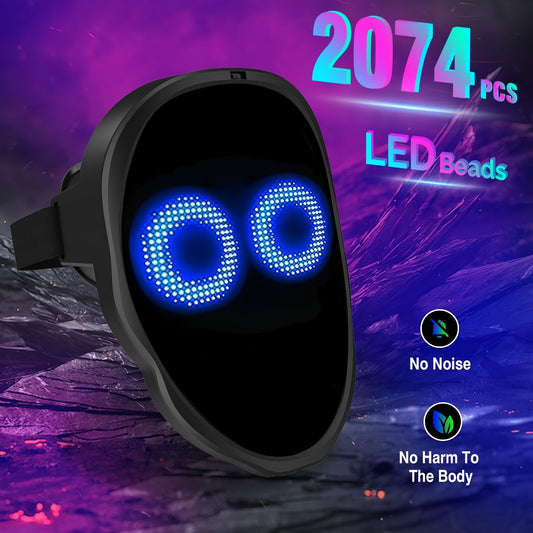 SLSHINING Programmable LED Mask with App Control - USB Rechargeable, Blue Light-Up Face Transforming Mask for Adults, Perfect for Halloween, Christmas & Mardi Gras, Festive Party Accessory, Halloween Costume, Sleek Design, Du