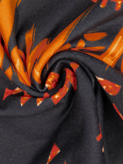 Women'S Halloween Skull 3D Print Top & Skirt Set - Black with Orange Pumpkin & Bat Design, Short Sleeve Crop Top & Mini Skirt, Perfect for Festive Occasions, Festive Attire|Playful Print|Short Sleeve Top, Halloween Costume