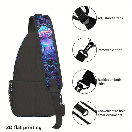 1pc Neon Mushroom Print Crossbody Chest Pack - Psychedelic 2D Flat Printing, Durable Polyester with Zipper Closure & Adjustable Strap for Outdoor Hiking, Cycling, Travel - Women's Fashionable Lightweight Daypack, Cycling Gear