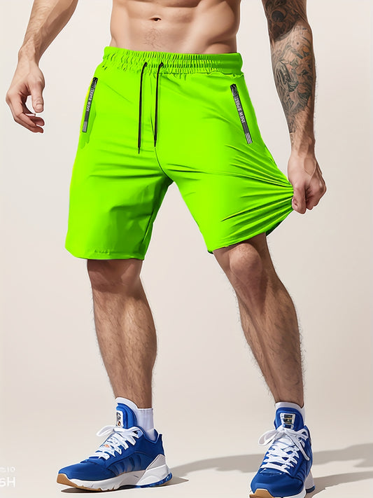[Moisture-Wicking Shorts] Moisture-Wicking Men's Athletic Shorts | Lightweight Gym Training Shorts with Zipper Pockets & Drawstring Waist - Geometric Pattern, Machine Washable for Casual & Active Wear