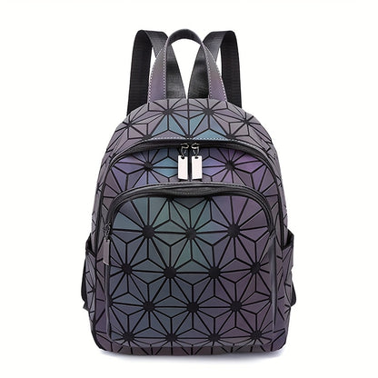 FOUPOOM Women's Geometric Iridescent Backpack - Color-Shifting Reflective PVC Bag with Adjustable Straps & Multiple Pockets, Casual Daypack for Teens,, Birthdays, Backpack for, Student Essentials, Trendy Design, Practical Poc
