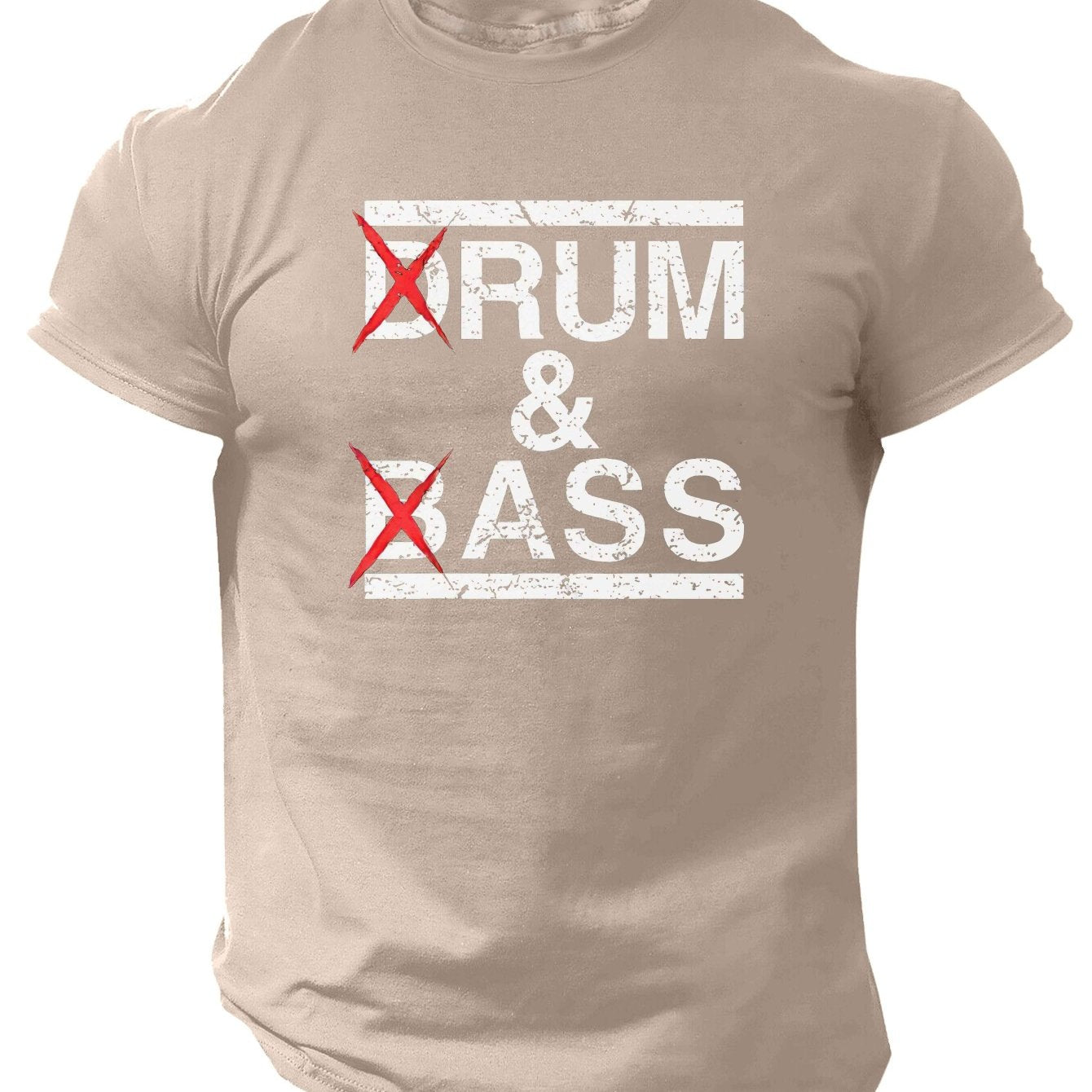 1pc Men'S Casual Crew Neck T-Shirt - Polyester Knit Fabric with Medium Stretch, Short Sleeve Print Top for Going Out, Summer Season - Regular Fit H Tee with "Drum & Bass" Slogan Design
