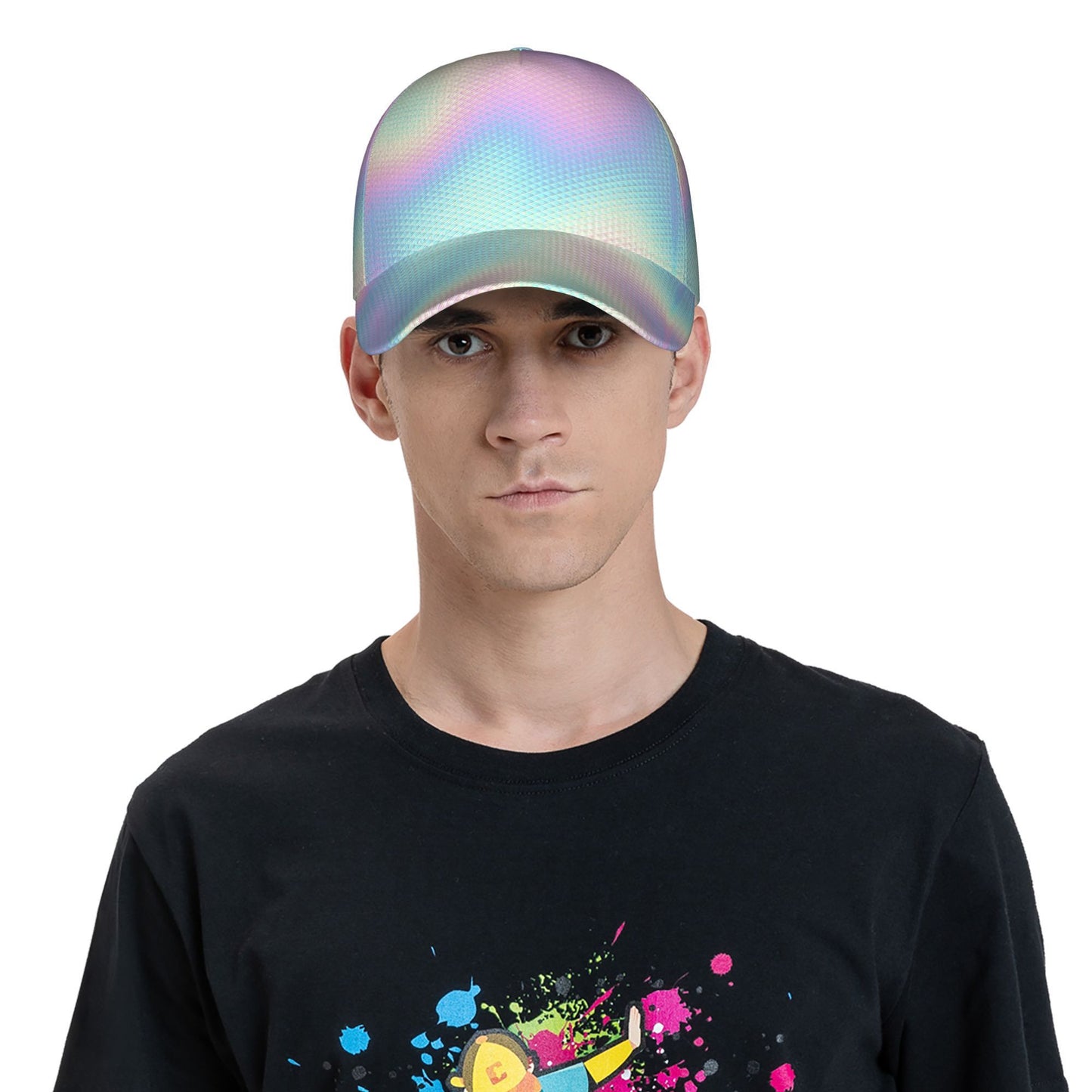 1pc Rainbow Iridescent Reflective Baseball Cap for Men & Women - Adjustable Lightweight Duckbill Hat with Cartoon Pattern, Outdoor Casual Travel Beach Party Hat, Perfect Gift for Halloween, Father’s Day, Graduation, Travel