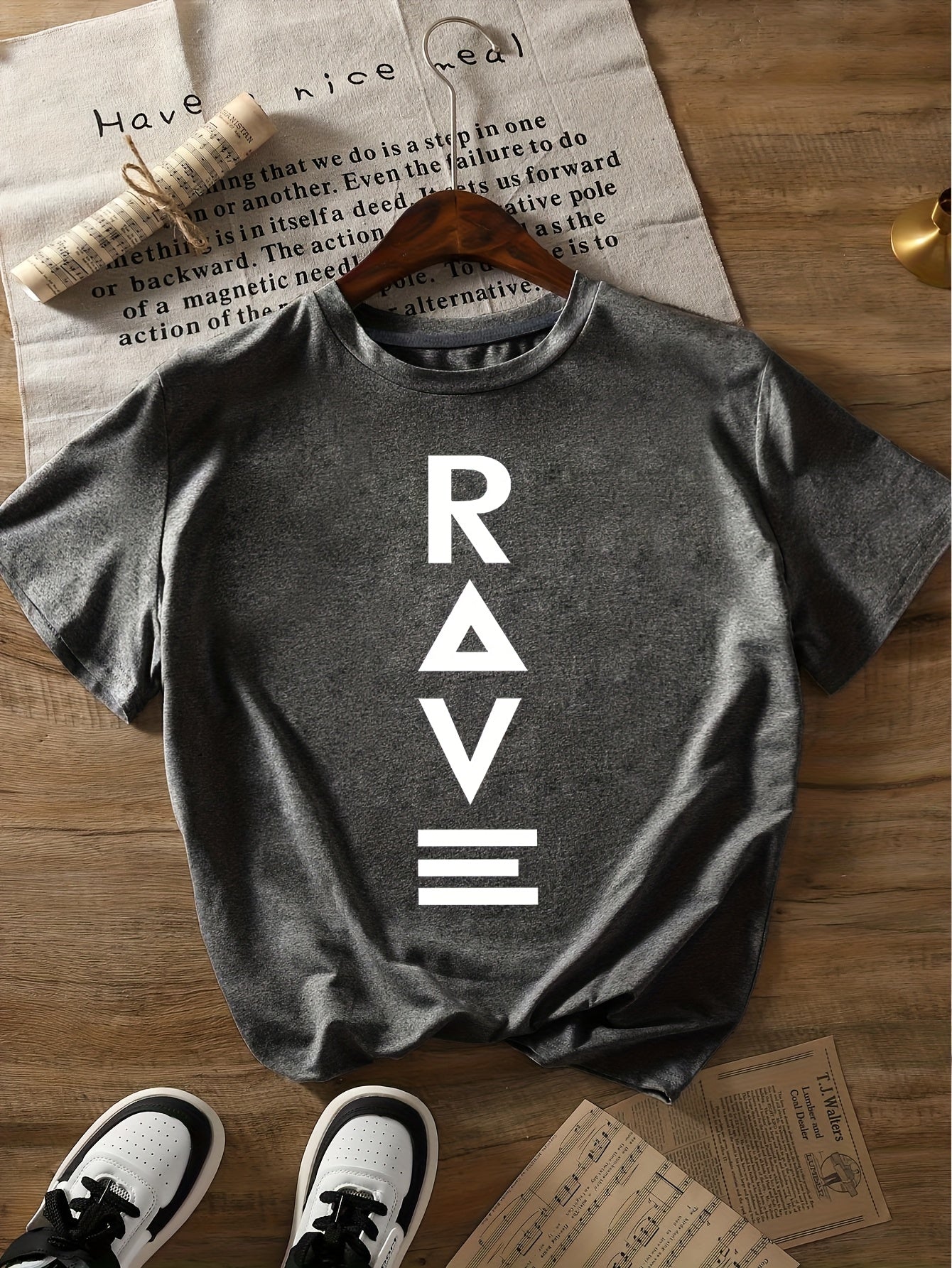 1pc Women's Crewneck T-Shirt - Black with White RAVE Typography Print, Techno Music Inspired Design, Casual Short Sleeve Tee for EDM Festivals & Summer Outings, Machine Washable, Exclusive Deal of the Day Gift Idea, T-shirt S