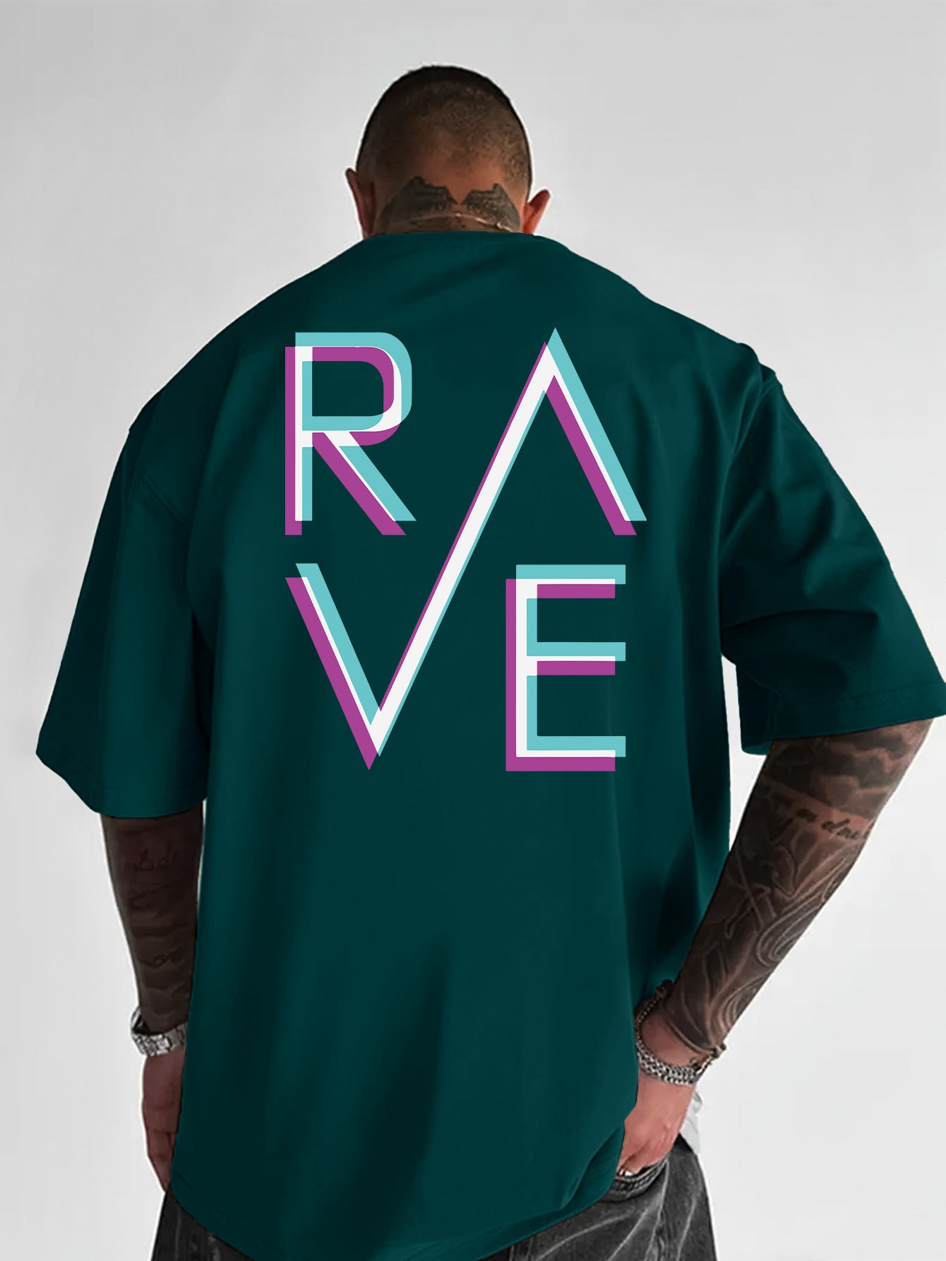 Men'S Casual Loose Fit Crew Neck T-Shirt with "RAVE" Graphic Print - Vibrant Neon Letter Design, Short Sleeve, Summer Essentials, Perfect Gift for Music Lovers, Everyday Tshirt | Vibrant Graphic Tee | Comfortable Fit, PLUS SI