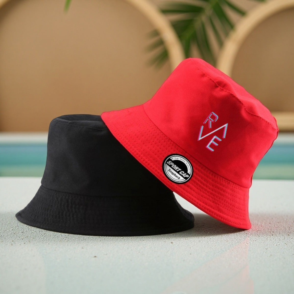 1pc Rave Print Bucket Hat - Double-Sided Wearable Sun Hat for Men & Women, Black with Colorful "Rave" Design, Lightweight Polyester, Perfect for Basketball, Camping & Casual Outings, Casual Headwear | Vibrant Print Hat | Dura