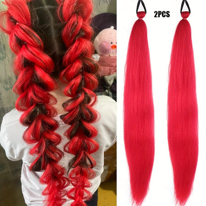 2pcs Festive Ombre Jumbo Braiding Ponytail Extensions, 26-Inch Synthetic High Temperature Fiber Hair with Elastic Band for Women & Girls - Ideal for Christmas & Holiday Celebrations, Hair Accessories
