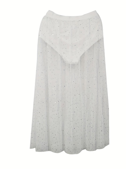 Sexy Sheer Mesh Polka Dot A-Line Skirt with Side Slit & Tassel Details - Youthful Nightclub & Party Skirt for Women, Spring Summer Fall Fashion, Clubbing Attire | Highwaisted Design | Formfitting Silhouette