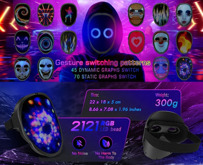 SLSHINING Programmable LED Mask with App Control - USB Rechargeable, Blue Light-Up Face Transforming Mask for Adults, Perfect for Halloween, Christmas & Mardi Gras, Festive Party Accessory, Halloween Costume, Sleek Design, Du