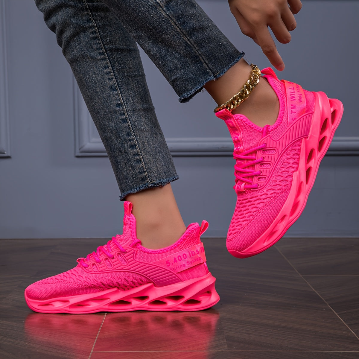 Men's Lightweight Breathable Running Shoes - Vibrant Neon Pink/White/Orange/Black/Green Color Options, MD Sole & Fabric Upper for Gym, Tennis, Walking - All-Season Comfort, Lace-Up Low-Top Athletic Sneakers, Sneakers, Gym Foo