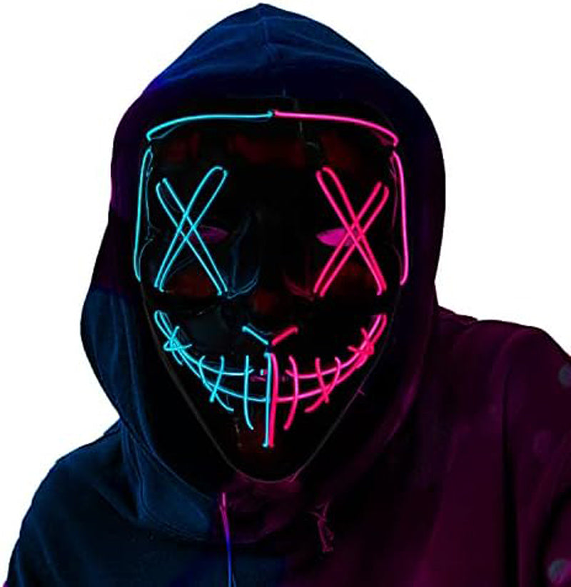 [LED Halloween Mask] 1pc LED Halloween Mask - Motion Sensor, Neon Glow, Sound-Activated Lighting, PVC Horror Face Mask for Adults/Teens, Compatible with Halloween, Haunted Houses, Clubs, Festive Celebration, Glowing Effect, H