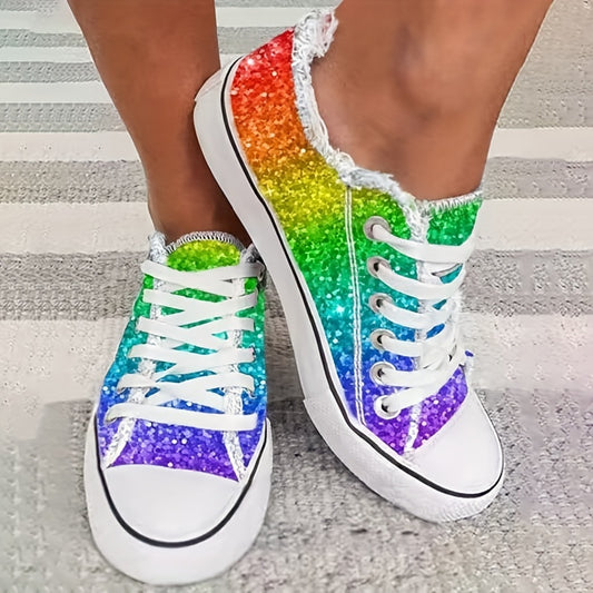 Exclusively Casual Shoes with Rainbow Elements and Blingbling Sequins for Pride Month