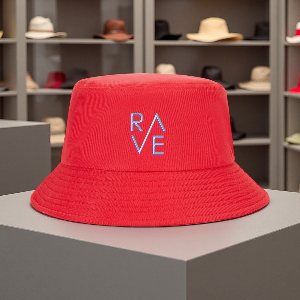 Rave Classic Unisex Bucket Hat - Breathable Polyester, Adjustable Fit, Neon "RAVE" Print, Casual Streetwear for Sports, Dance & Outdoor Activities, Black with Pink & Blue Neon Design, Dance Accessory | Adjustable Fit Hat | Po