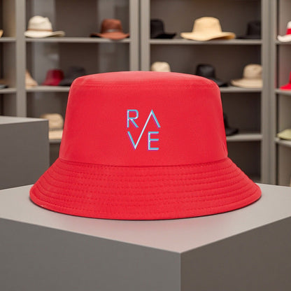 Rave Classic Unisex Bucket Hat - Breathable Polyester, Adjustable Fit, Neon "RAVE" Print, Casual Streetwear for Sports, Dance & Outdoor Activities, Black with Pink & Blue Neon Design, Dance Accessory | Adjustable Fit Hat | Po