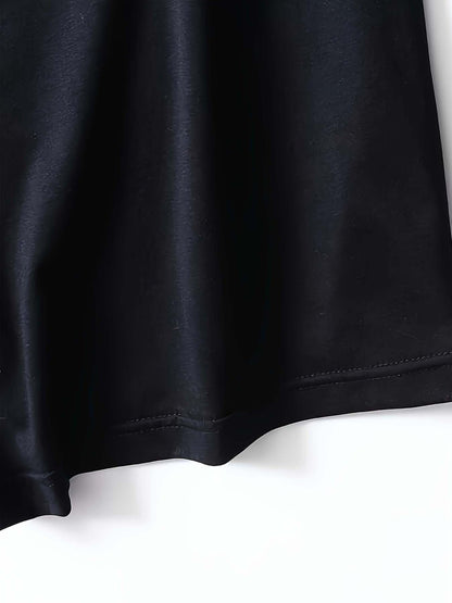 Women's Casual Short Sleeve T-Shirt - Black with Vertical White RAVE Print, Relaxed Fit Round Neck, Machine Washable All-Season Comfort Top, Rave Clothing, Classic Round Neck, Nontransparent Fabric