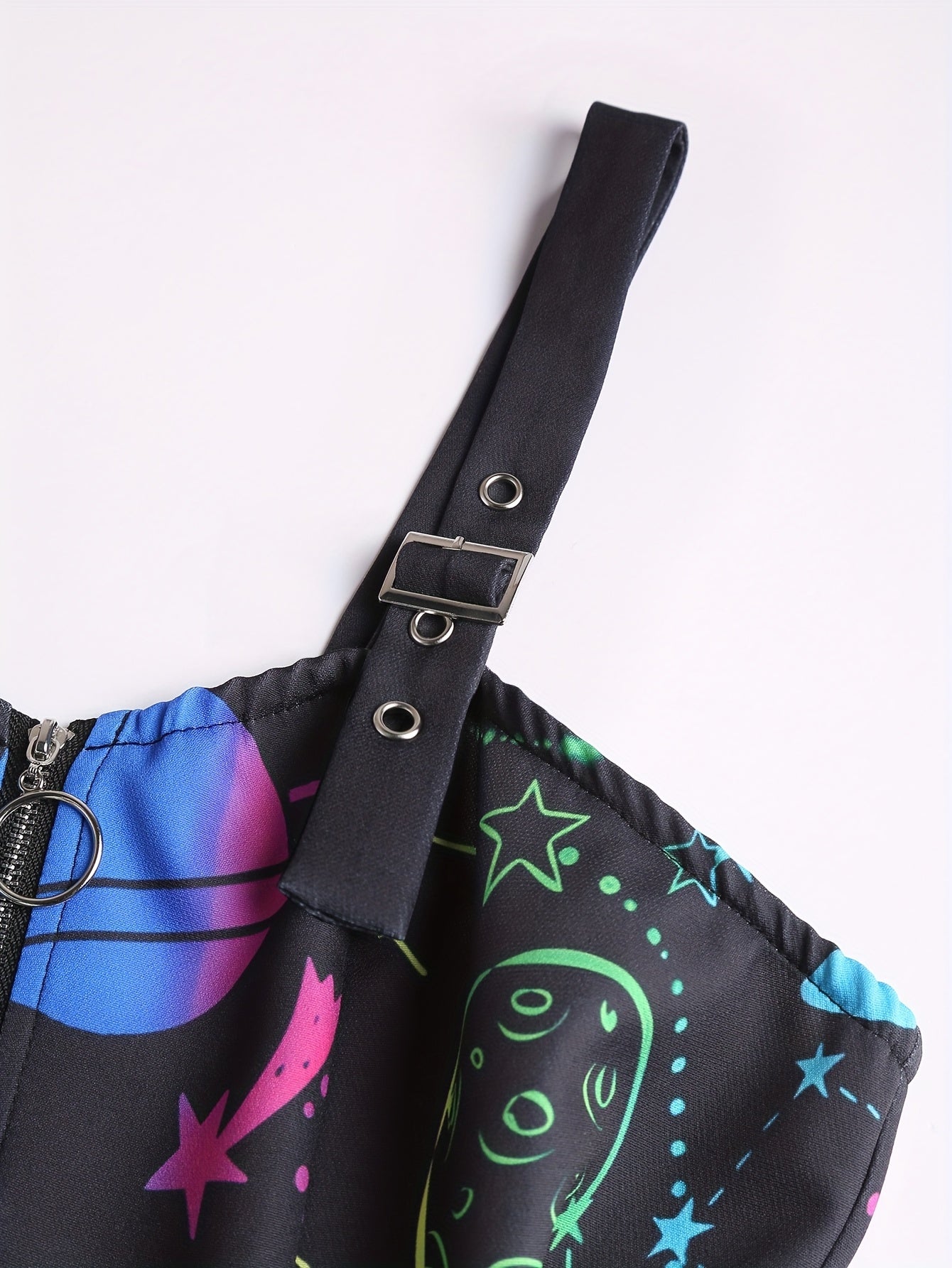 Women's Galaxy Print Sleeveless Dress with Adjustable Straps & Zipper Detail - Vibrant Starry Sky Design, Polyester Fabric, Machine Washable, Casual Style for All Seasons, Galaxy Dress