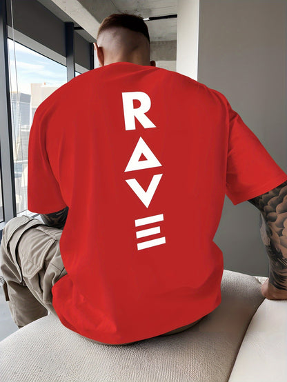 Men's Trendy Summer Short-Sleeve T-Shirt with "Rave" Graphic Print - Breathable, Versatile Round Neck Tee for Beach Vacations & Casual Wear, Breathable Clothing | Relaxed Fit Shirt | Comfortable Fabric, Shirts for Summer