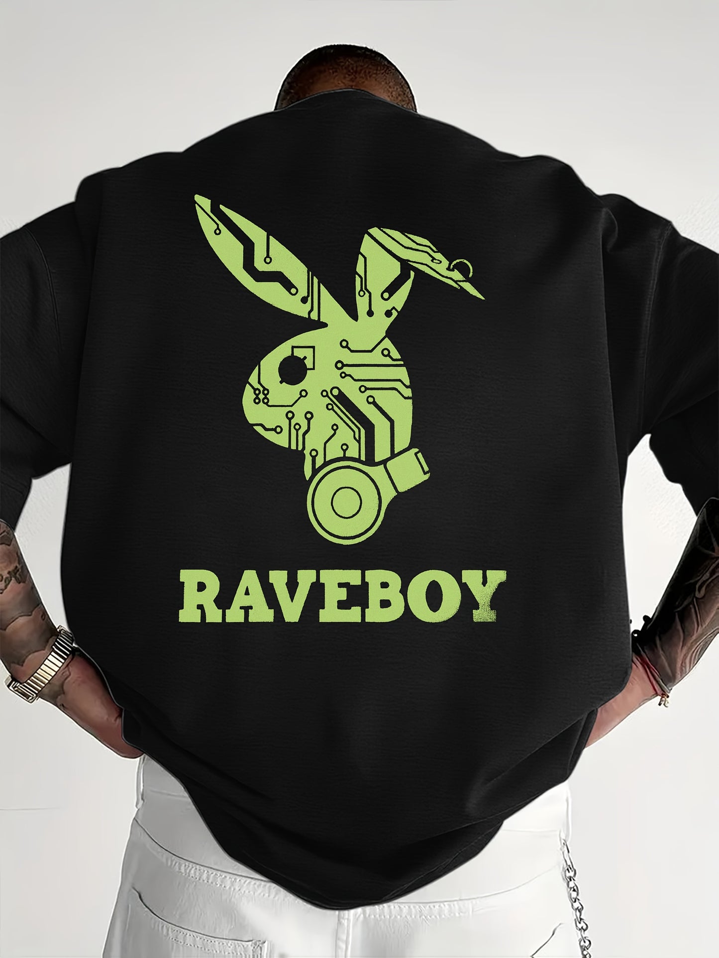 Men'S Casual Raveboy Graphic T-Shirt - Green Robot Design, Short Sleeve, Summer Tee for Adults, Casual Summer Wear | Vibrant Print Top | Comfortable Fit, Rave Clothing