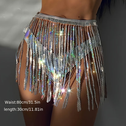 sparkling sequin tassel skirt in one piece - a must-have party artifact! Let you instantly transform into a sexy hottie, and your tasseled dress will shine all over the place, showing off your charm and confidence!