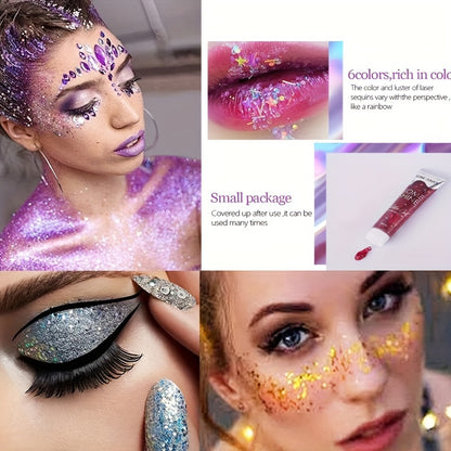 [Glitter Body Gel] Multi-Use Long-Lasting Body Glitter Gel | Plant-Based Ingredients, 6-Sided Shape, For Face, Hair, Eyes, Music Festivals, Parties, Carnival/Mardi Gras/Masquerade