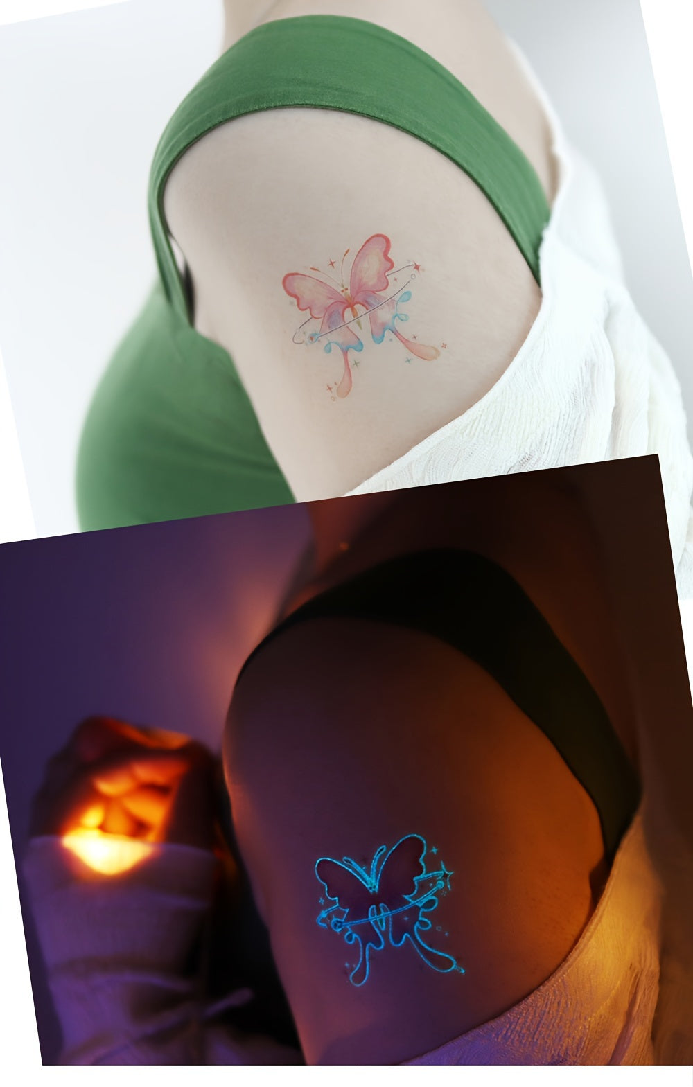 12 Sheets Luminous Glow in the Dark Temporary Tattoos - Waterproof Fake Tattoo Stickers with Butterfly & Floral Designs, Neon Blue Glow for Nightclub, Festival, Party Decoration, Festival Body Art | Mystical Design Elements |