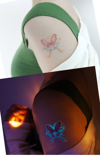 12 Sheets Luminous Glow in the Dark Temporary Tattoos - Waterproof Fake Tattoo Stickers with Butterfly & Floral Designs, Neon Blue Glow for Nightclub, Festival, Party Decoration, Festival Body Art | Mystical Design Elements |