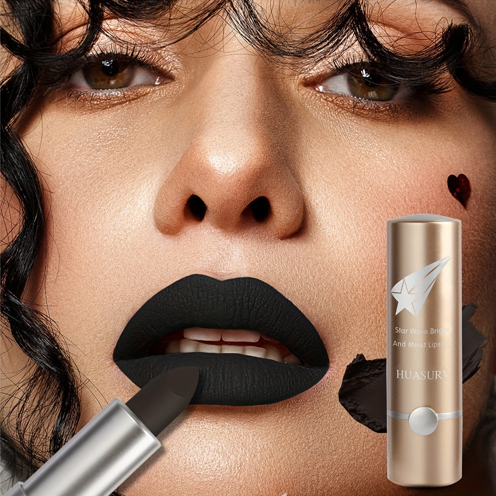 HUASURV Matte Black Lipstick for Adults, Creamy Full Coverage, Moisturizing Paste Formula, Ideal for Neutral Skin Tone, Rich & Plump Effect, Under 300g - Perfect for Halloween & Mother's Day Gifts