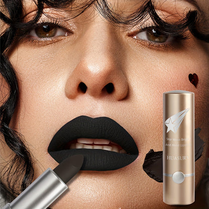 HUASURV Matte Black Lipstick for Adults, Creamy Full Coverage, Moisturizing Paste Formula, Ideal for Neutral Skin Tone, Rich & Plump Effect, Under 300g - Perfect for Halloween & Mother's Day Gifts