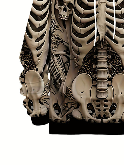 Men's Large Size Skull Pattern 3D Print Street Fashion Casual Hoodie and Pants Set Hoodie and Sweatpants 2pcs Set Suitable for Autumn and Winter Street Outdoor Daily Use as a Gift, PLUS SIZE