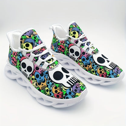 Stylish Skull Print Sneakers - Ultra-Breathable, Shock-Absorbing, Lightweight Running Shoes with EVA Insole for All-Season Comfort - Halloween-Inspired, Casual, Lace-up Athletic Footwear for Men
