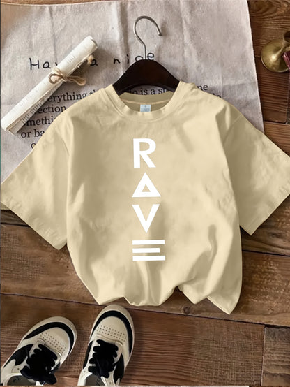1pc Women's Crewneck T-Shirt - Black with White RAVE Typography Print, Techno Music Inspired Design, Casual Short Sleeve Tee for EDM Festivals & Summer Outings, Machine Washable, Exclusive Deal of the Day Gift Idea, T-shirt S