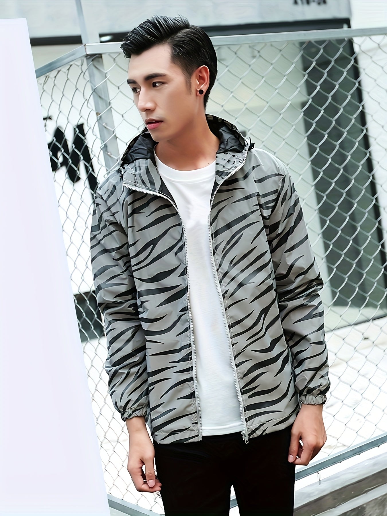 Men's Reflective Zebra Stripe Hooded Jacket