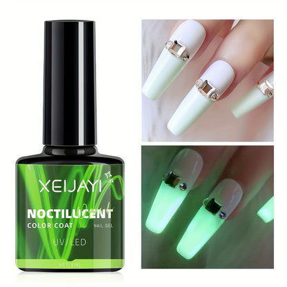 2024 Trendy Fluorescent Nail Polish Gel - XEIJAYI Noctilucent Color Coated, Glossy Finish, Round Shape, Alcohol-Free, Popular Social Media Hit, Glow in the Dark Nail Lacquer for Parties and Nightlife, Nail Art Supplie