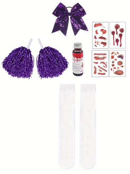 [Clothes without red pattern, with matching color DIY]Women's Zombie Cheerleader Halloween Costume, Adult Cheerleader Stockings, Adult Women's Cheerleader Dress, Zombie Costume, Halloween Scary Costume