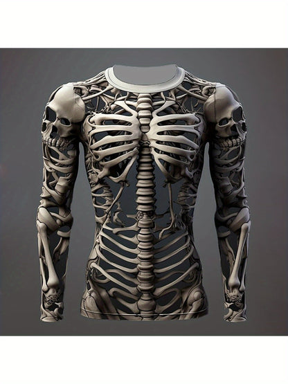 Men'S Skeleton Shirt Long Sleeve Fun Skull Ribs 3D Print T-Shirt Fashion Round Neck T-Shirt Holiday Party Costume 100% Polyester Machine Washable Men'S Essential Spring and Autumn Long Sleeve T-Shirt Suitable for Halloween Da