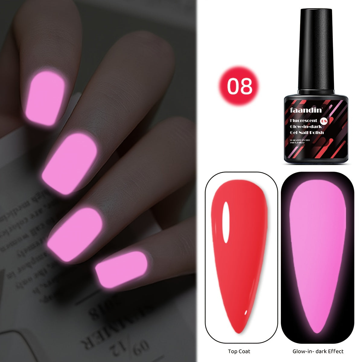 Faandin 7ml, trendy and colorful glow-in-the-dark gel nail polish, essential for parties, nightclubs, Halloween, durable, fade-resistant, easy-to-apply removable fluorescent nail glue, wholesale manicure supplies for salons