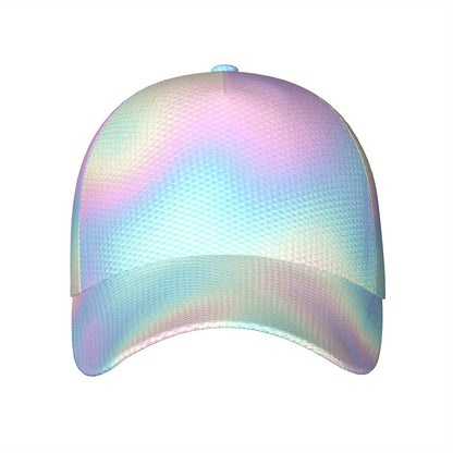 1pc Rainbow Iridescent Reflective Baseball Cap for Men & Women - Adjustable Lightweight Duckbill Hat with Cartoon Pattern, Outdoor Casual Travel Beach Party Hat, Perfect Gift for Halloween, Father’s Day, Graduation, Travel