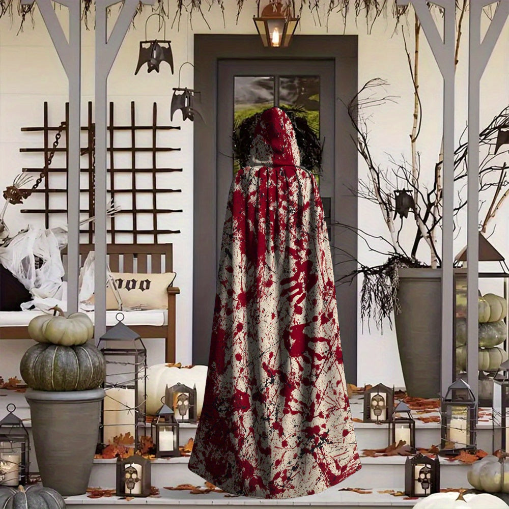1pc Bloodied Handprints Chaos Pattern Witch Cloak Hooded Cape - Retro Style Unisex Costume Accessory for Halloween, Cosplay & Themed Parties, Hand Wash Only, Mixed Colors, Halloween Costume, Spooky Aesthetic, Authentic Appear