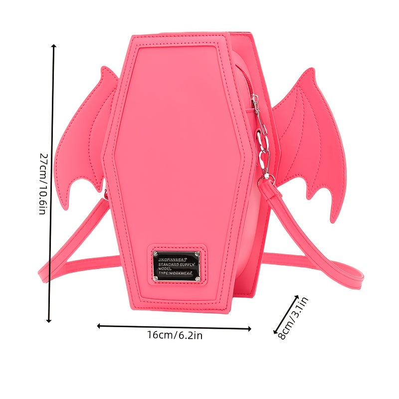 Black Punk Style Bat Wing Backpack - Adjustable Straps, Zipper Closure,, Gothic Coffin Design for Halloween, Parties & Casual Use