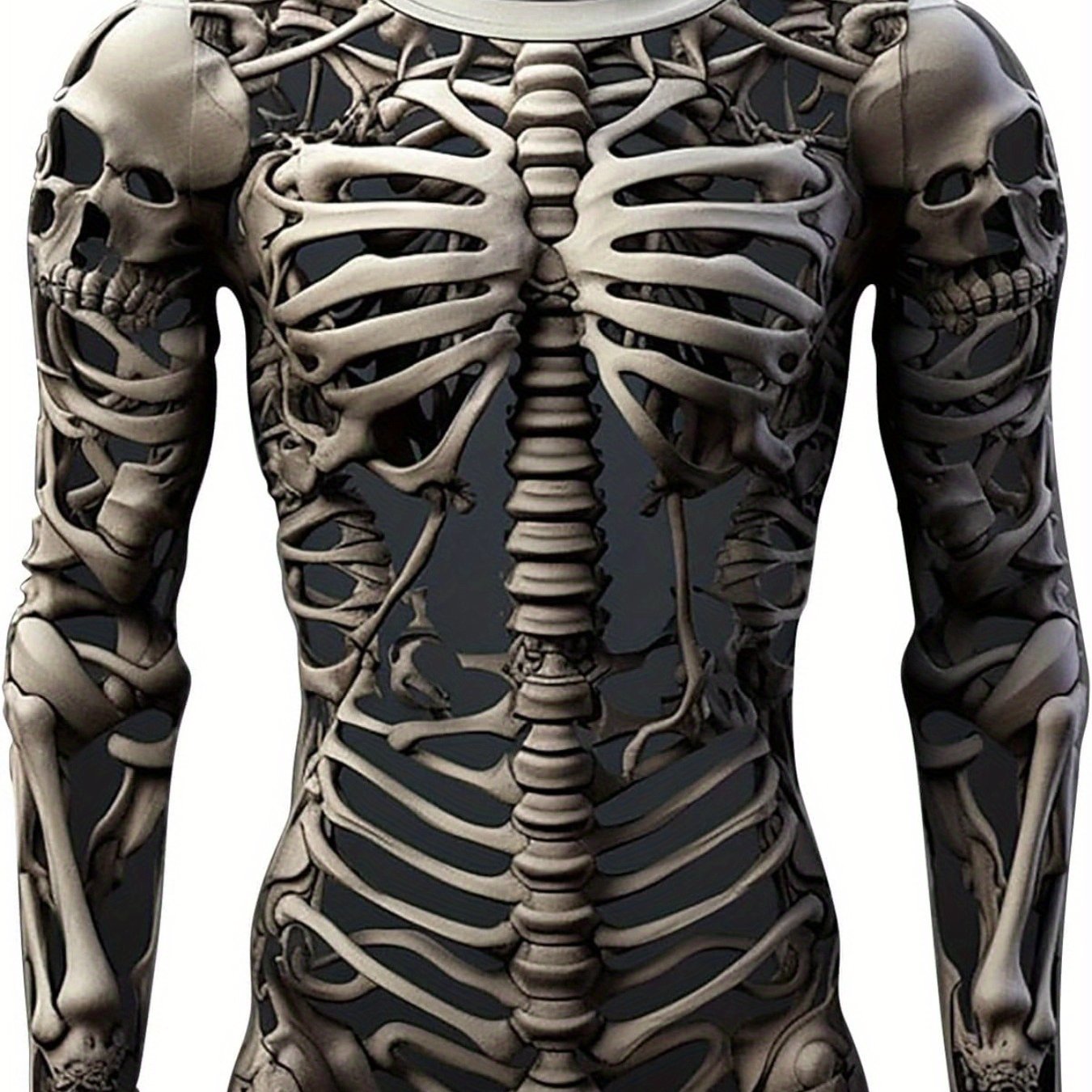 Men'S Skeleton Shirt Long Sleeve Fun Skull Ribs 3D Print T-Shirt Fashion Round Neck T-Shirt Holiday Party Costume 100% Polyester Machine Washable Men'S Essential Spring and Autumn Long Sleeve T-Shirt Suitable for Halloween Da