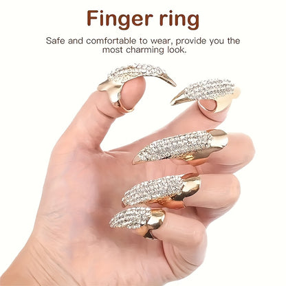 5pcs, Eagle Claw Ring, Punk Style Cat Claw Ring, Gothic False Nails, Armor Effect Finger Joints Curved Sharp Claws, Suitable for Role-Playing Parties, Unisex Halloween Gifts, Exaggerated Long Nails, Personalized Fashion Style