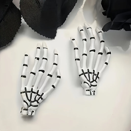[Vintage Skeleton Hair Clips] Vintage Skeleton Hand Hair Claw Clips - Resin Skeleton Bone Hair Clips for Women | Halloween Horror Party Costume Accessory, Role-Play Dress-Up Headwear, Cute Handmade No-Feather Hair Decorations