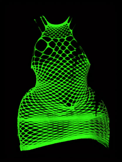 Glow-in-the-Dark Fishnet Bodycon Dress - Sexy Hollow Out Design, Sleeveless Mesh Cover Up for Women, Perfect for Music Festivals, Summer Beach Vacations & Nighttime Parties, Cute Bodycon Dress, Festival Fashion, Seethrough Ma