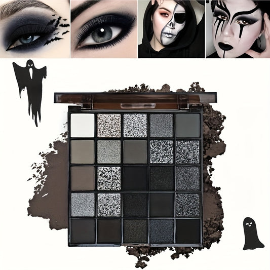 25-Color Black Swan Eyeshadow Palette - Smoky & Gothic Styles in Shades of Black, Dark Gray, and Grey, 925 Soft Matte & High Options for Halloween & Easter, Gothic Makeup | Matte Finish | Pigmented Palett