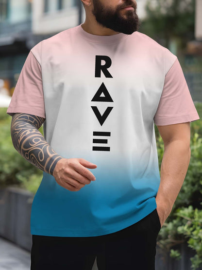 Men's Gradient Rave Graphic T-Shirt - Ice Silky Breathable, Quick-Dry, Round Neck, Short Sleeve, Casual Summer Tee in Vibrant Orange to Black Ombre Design